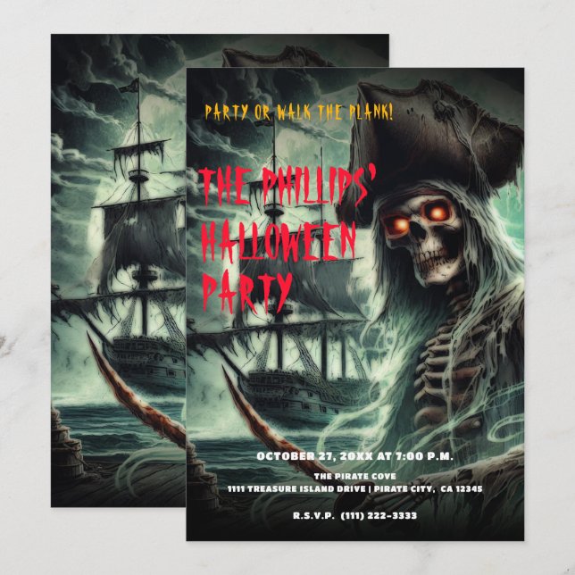 Invitation Costume de fête d'Halloween Fantôme de bateau pira (Devant / Derrière)