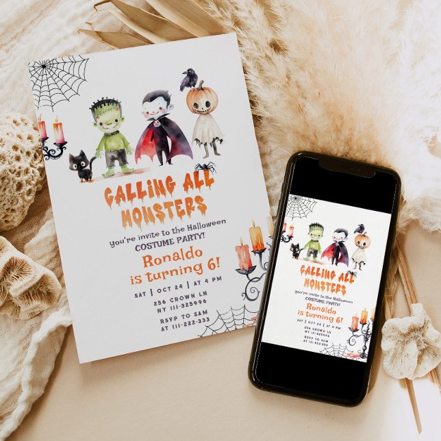 Invitation Costume de fête d'Halloween garçon anniversaire mo (Créateur téléchargé)