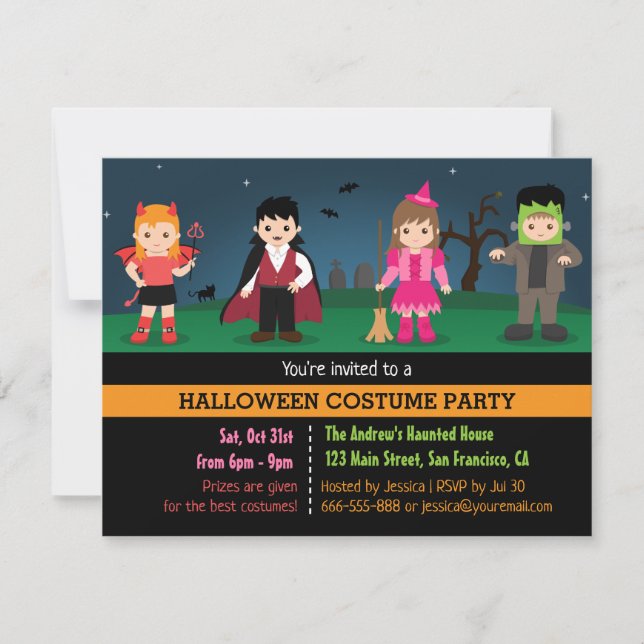 Invitation Costume de fête d'Halloween pour enfants avec des  (Devant)