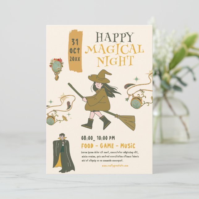 Invitation Costume de fête d'Halloween sorcière vintage (Debout devant)