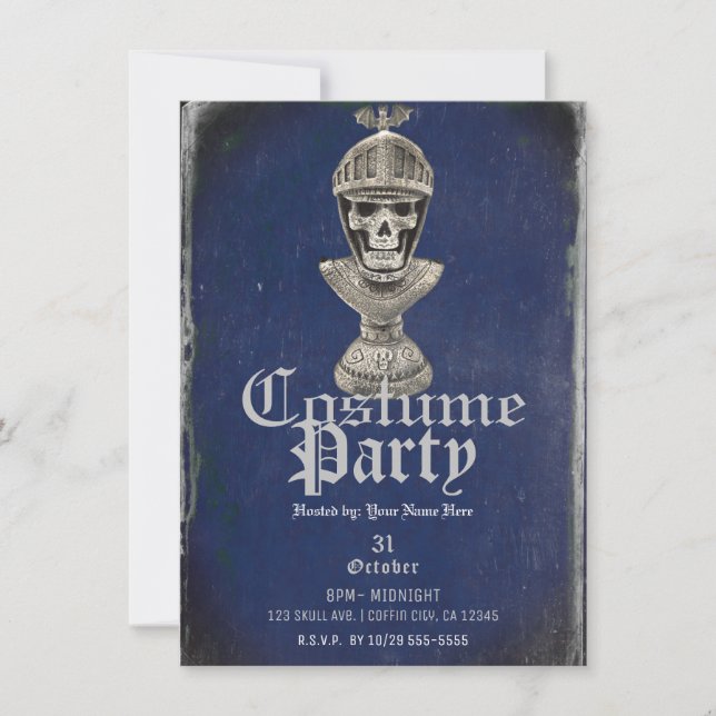 Invitation Costume de fête d'Halloween squelette bleu chevali (Devant)