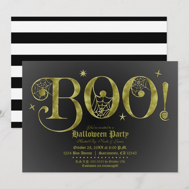 Invitation Costume de fête Halloween élégant noir vert BOO   (Devant / Derrière)