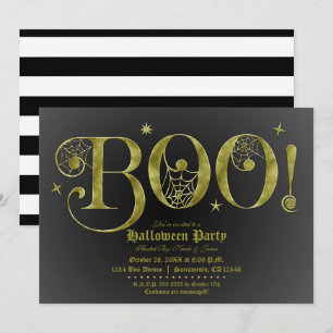 Invitation Costume de fête Halloween élégant noir vert BOO  