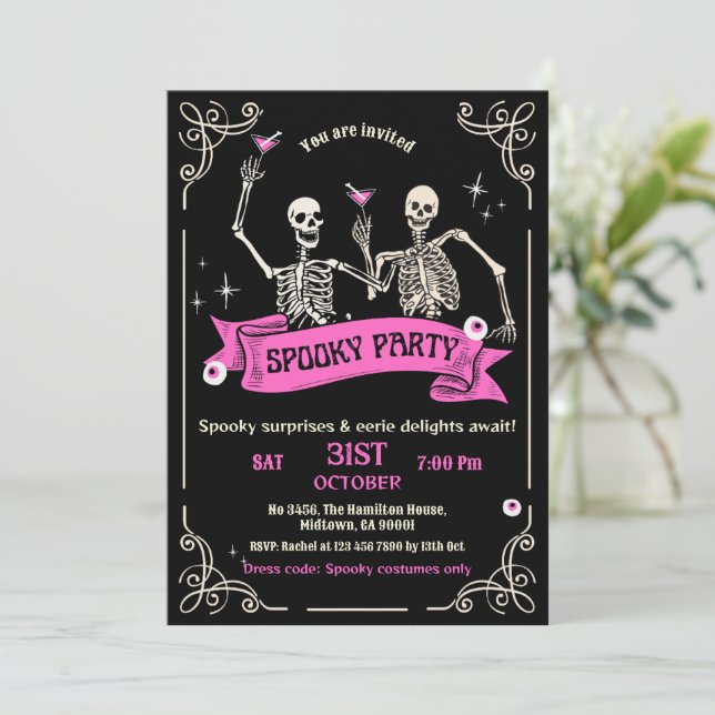 Invitation Costume de fête squelettique épouvantable pour coc (Debout devant)