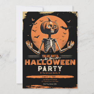 Invitation Costume de Halloween vintage squelette citrouille 