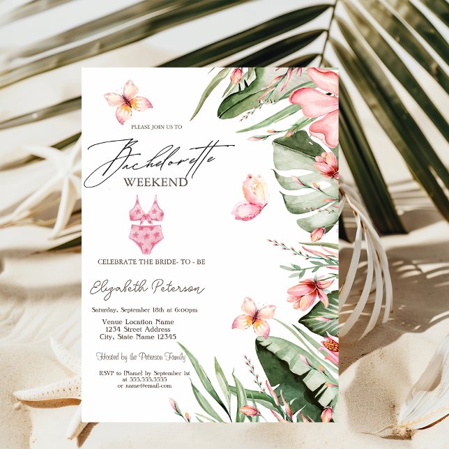 Invitation Costume de natation Palm Papillons Bachelorette (Créateur téléchargé)