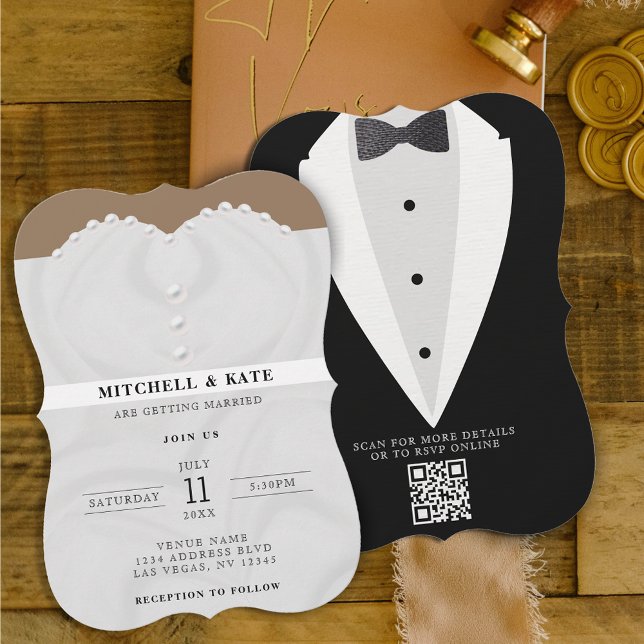 Invitation Costume de robe mariage et Bowtie QR Code (Créateur téléchargé)