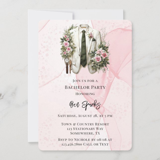 Invitation Costume de salle de bain en encre rose (Devant)