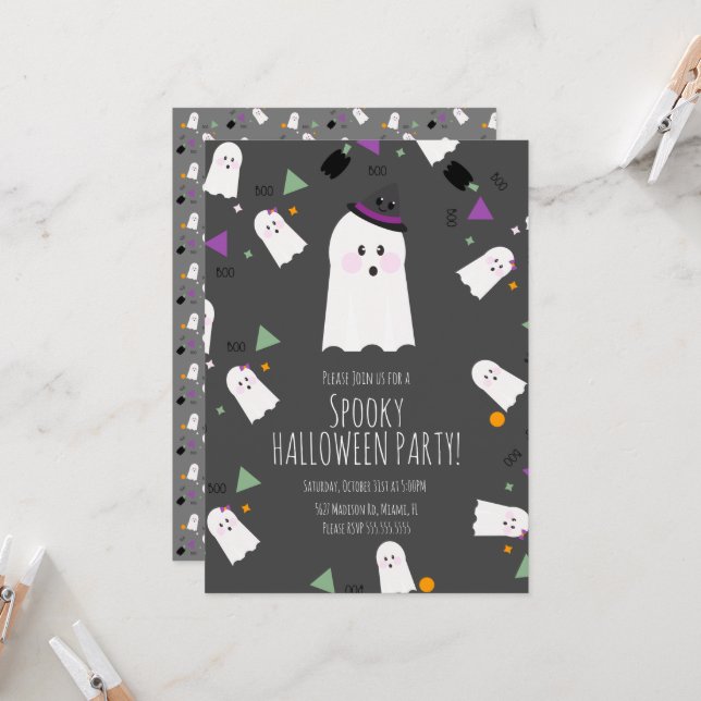 Invitation Costume de sorcière Halloween anniversaire de fant (Devant/Arrière en situation)