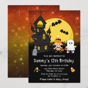 Invitation Costume d'Halloween Anniversaire Sorcière Fantôme