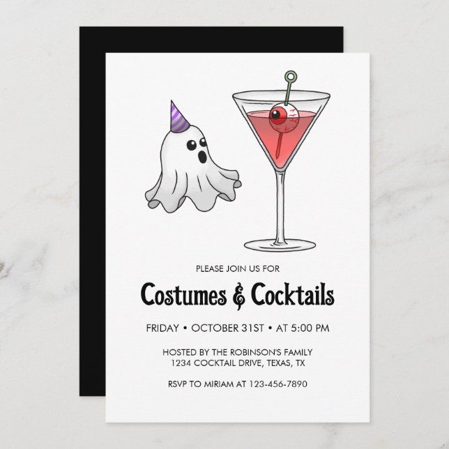 Invitation Costume d'Halloween & Cocktail Party (Devant / Derrière)