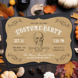 Invitation Costume d'Halloween de crâne vintage pour soirée