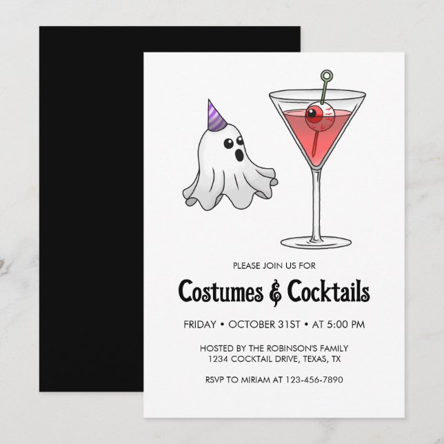 Invitation Costume d'Halloween et soirée cocktail (Devant / Derrière)
