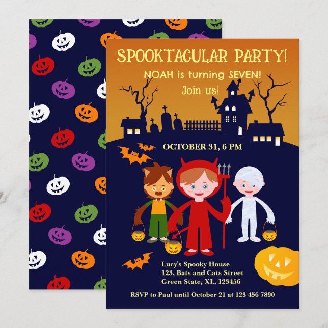 Invitation Costume d'Halloween garçon fête d'anniversaire  (Devant / Derrière)