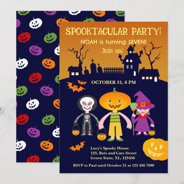 Invitation Costume d'Halloween garçon fête d'anniversaire (Devant / Derrière)