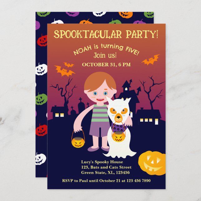 Invitation Costume d'Halloween garçon fête d'anniversaire (Devant / Derrière)