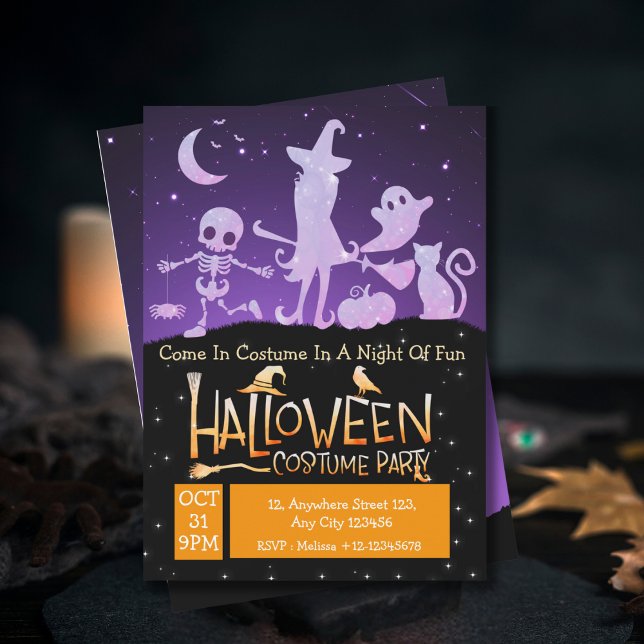 Invitation Costume d'Halloween moderne violet orange noir (Créateur téléchargé)