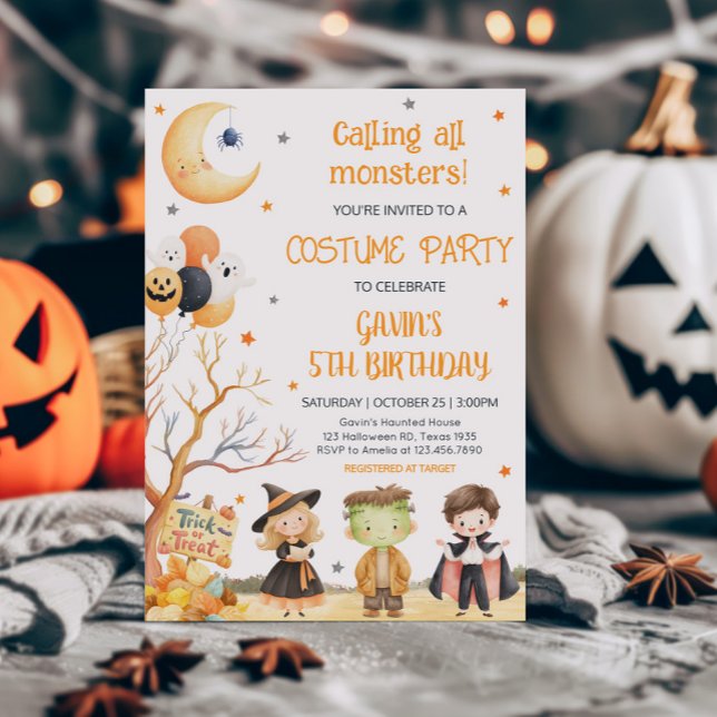 Invitation Costume d'Halloween Monsters Anniversaire (Calling All Monsters Costume Halloween Birthday Party Invitation)