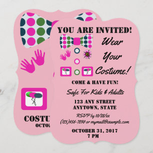 Invitation Costume d'Halloween Pois Clown bleu rose