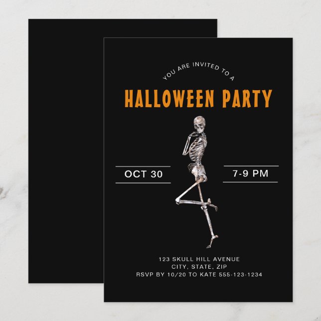 Invitation Costume d'Halloween pour adultes Skeleton Black In (Devant / Derrière)