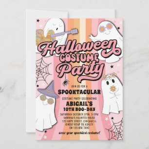 Invitation Costume d'Halloween rose super Fille Anniversaire