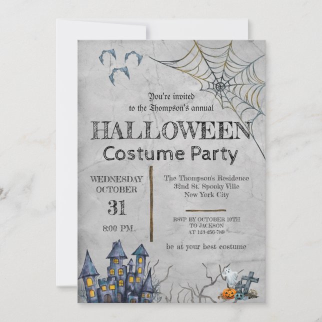 Invitation Costume d'Halloween vintage (Devant)