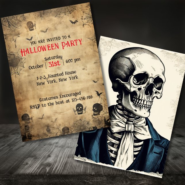 Invitation Costume d'Halloween Vintage adulte (Adult Vintage Halloween Party Invitation)