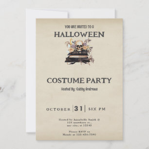 Invitation Costume d'Halloween vintage Crâne et Roses