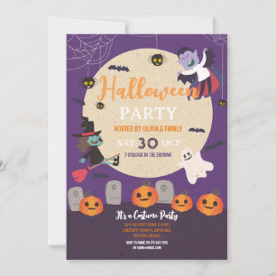 Invitation Costume Enfants Fête d'Halloween Citrouilles Fantô