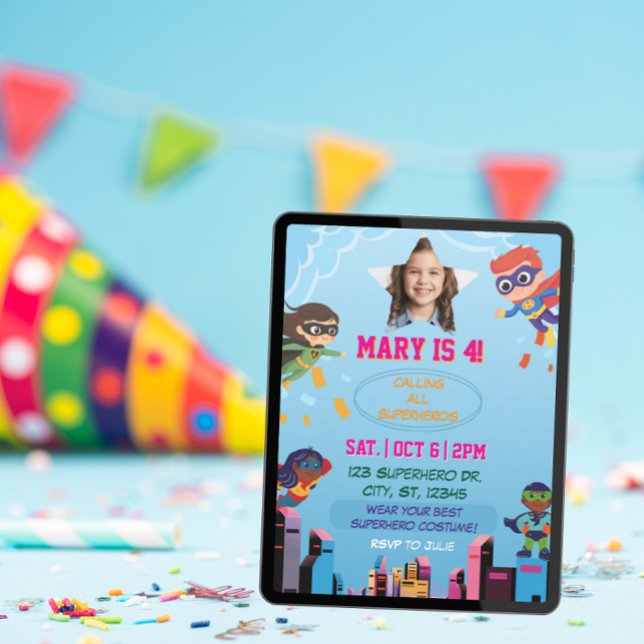Invitation Costume Enfants Superhero fête d'anniversaire (Créateur téléchargé)