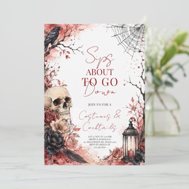 Invitation Costume gothique aquarelle pour soirée Halloween  (Debout devant)
