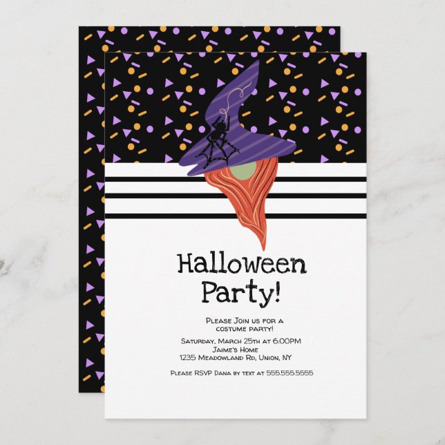 Invitation Costume Halloween Party Gnome Doodles Confetti (Devant / Derrière)