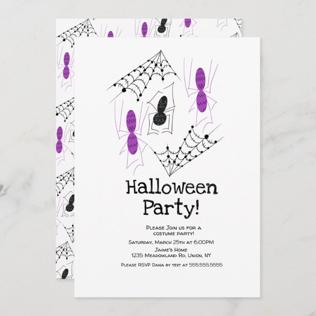 Invitation Costume Halloween Party Spider Doodles (Devant / Derrière)