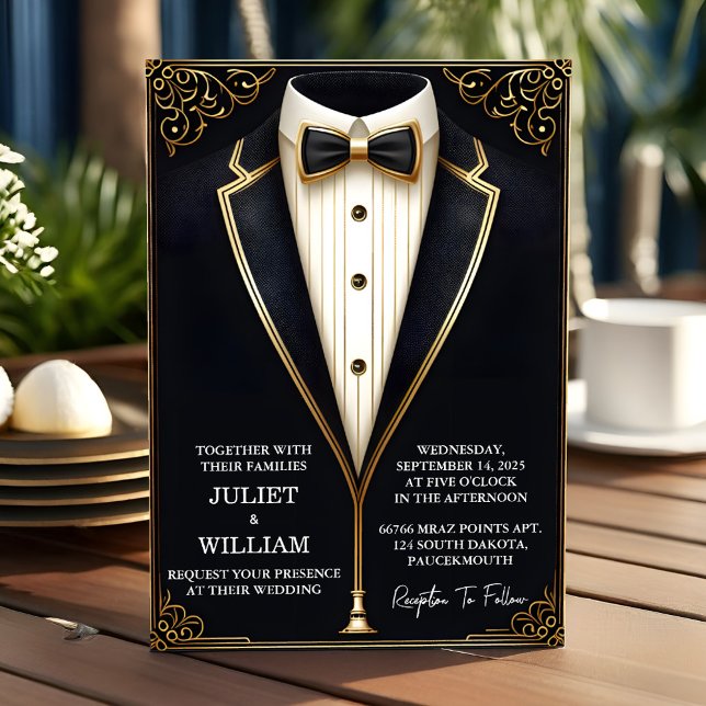 Invitation Costume Hommes Adulte Tuxedo Bold Cravate noire Ma (Créateur téléchargé)