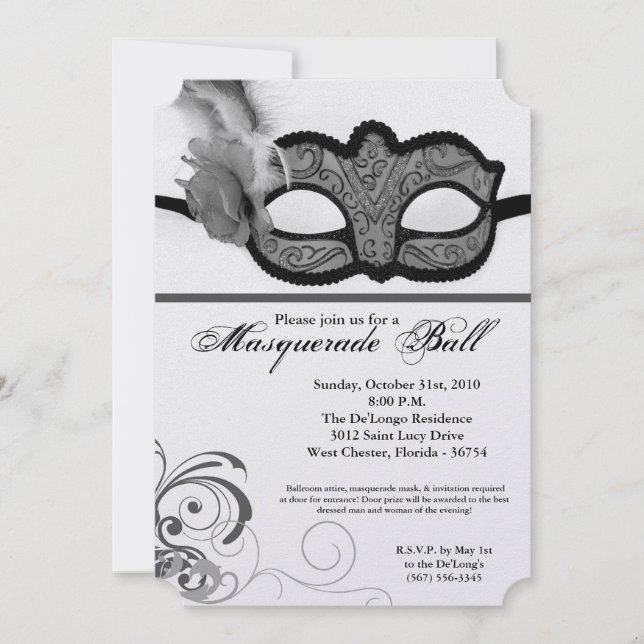 Invitation Costume Mascarade Argent Mascarade Masque Masque P (Devant)
