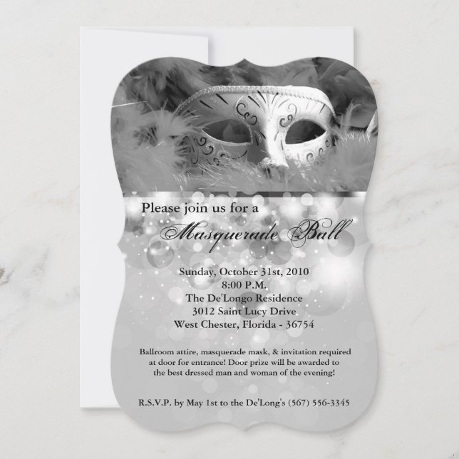 Invitation Costume Mascarade Argent Mascarade Masque Masque P (Devant)