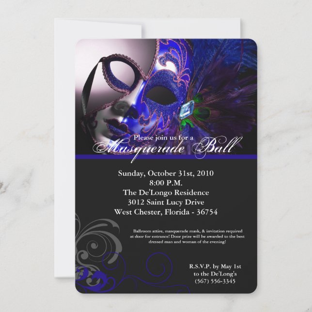 Invitation Costume Mascarade bleue masqué pour l'Halloween (Devant)