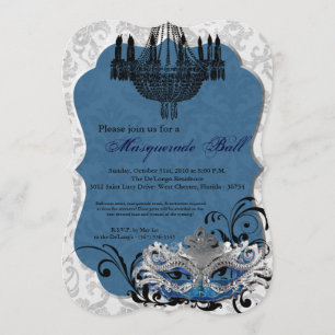 Invitation Costume Mascarade bleue masqué pour l'Halloween