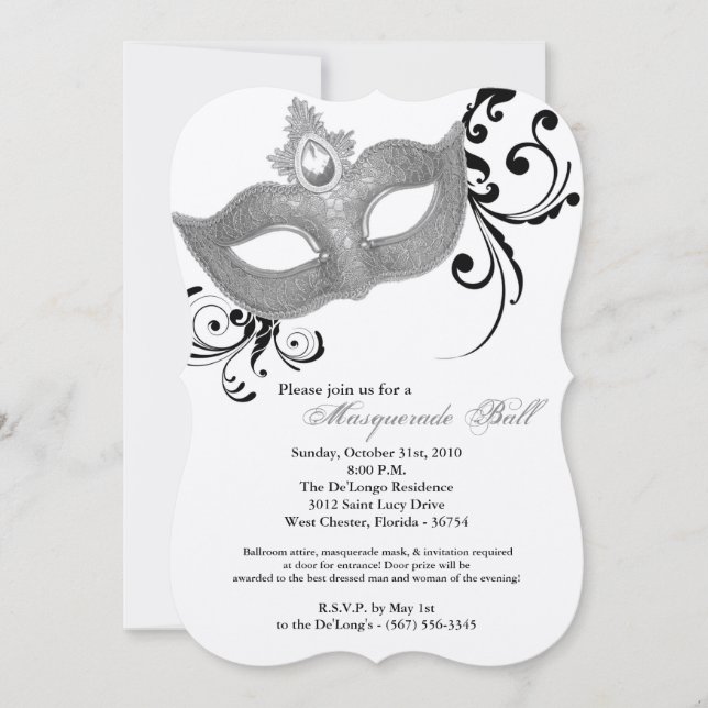 Invitation Costume Mascarade d'argent pour masques de bal Hal (Devant)