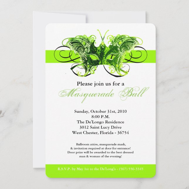 Invitation Costume Mascarade de papillon de chaux Halloween (Devant)