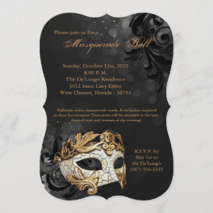 Invitation Costume Mascarade d'or pour l'Halloween