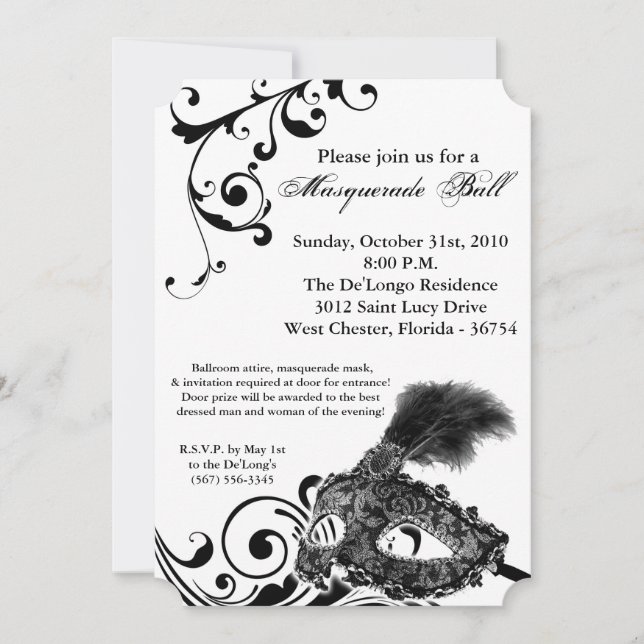 Invitation Costume Mascarade Noir Masque Masque Partie Hallow (Devant)