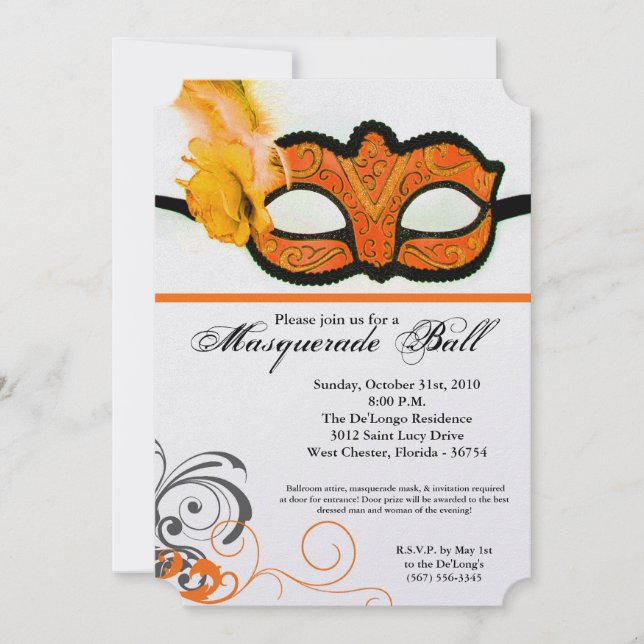 Invitation Costume Mascarade Orange Mascarade Masque Hallowee (Devant)