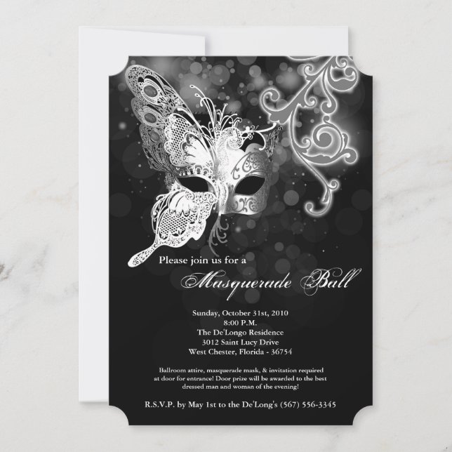 Invitation Costume Mascarade Papillon Argent Halloween (Devant)