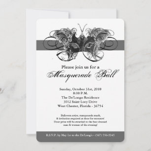 Invitation Costume Mascarade Papillon Argent Halloween