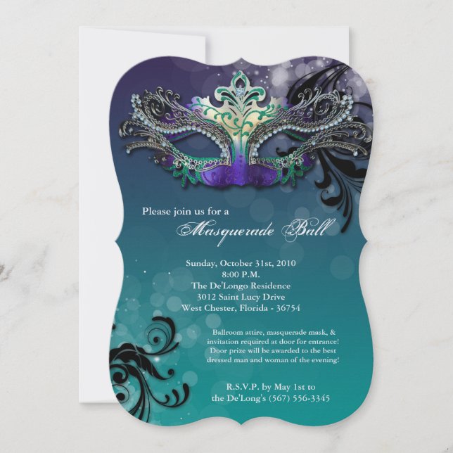 Invitation Costume Mascarade Turquoise pour l'Halloween (Devant)