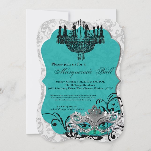 Invitation Costume Mascarade Turquoise pour l'Halloween (Devant)