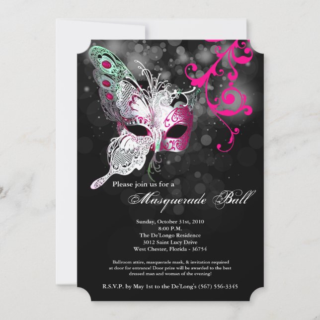 Invitation Costume masqué de papillon rose Halloween (Devant)