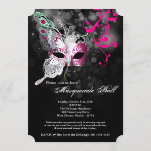 Invitation Costume masqué de papillon rose Halloween