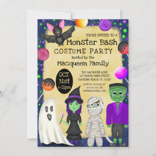 Invitation Costume Monster Bash Halloween Party